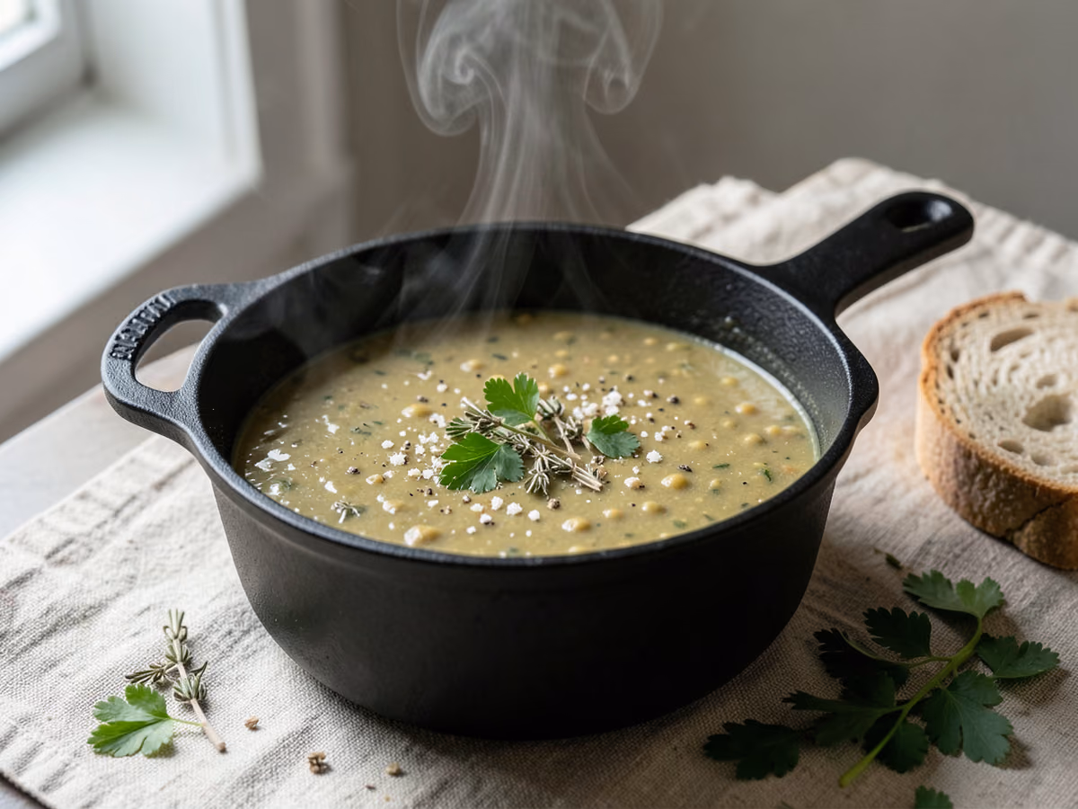 Sopa vegetariana de guisantes partidos