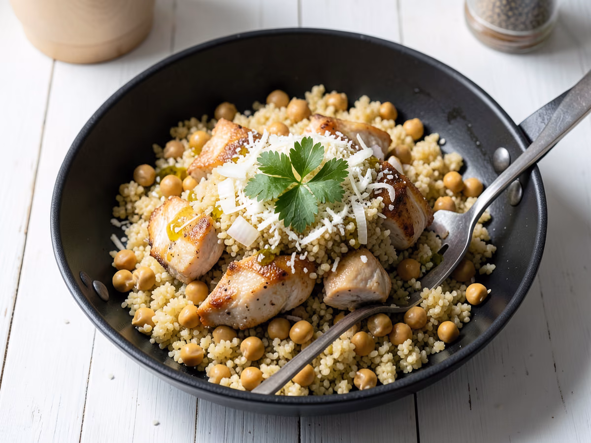 Cuscús Maftoul con Pollo y Garbanzos