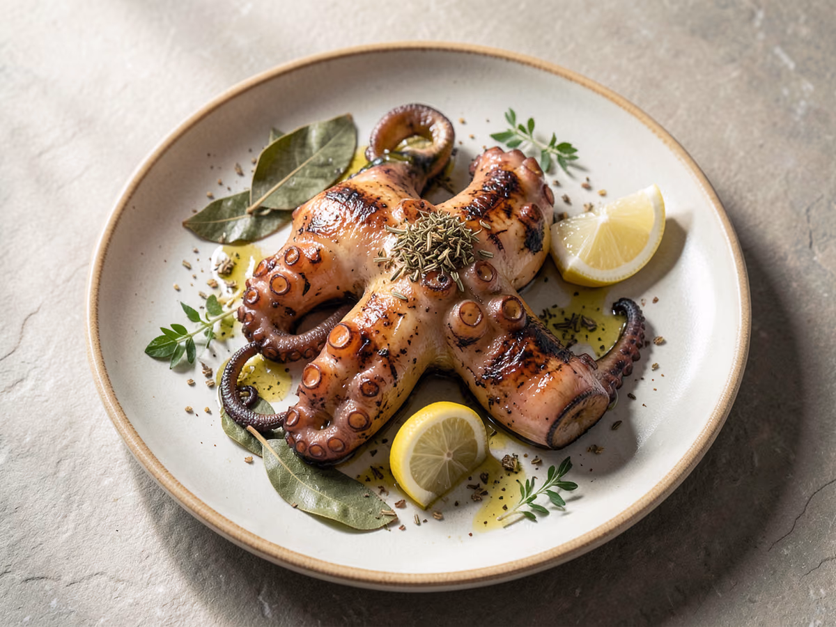 Pulpo a la parrilla con limón y aceite de oliva