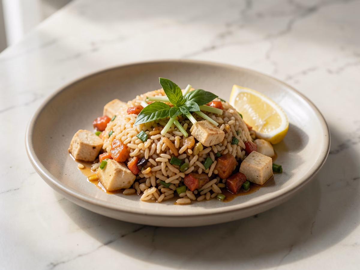 Arroz frito vegano con kimchi
