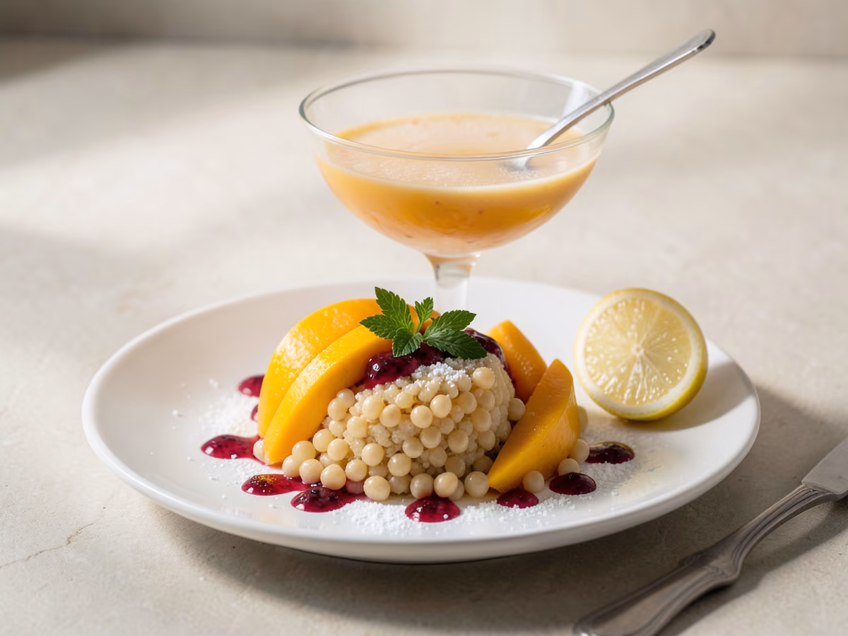 Postre de sagú con mango
