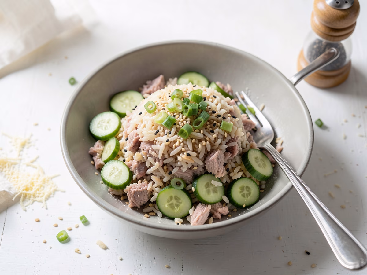 Tazón de arroz con atún cocido