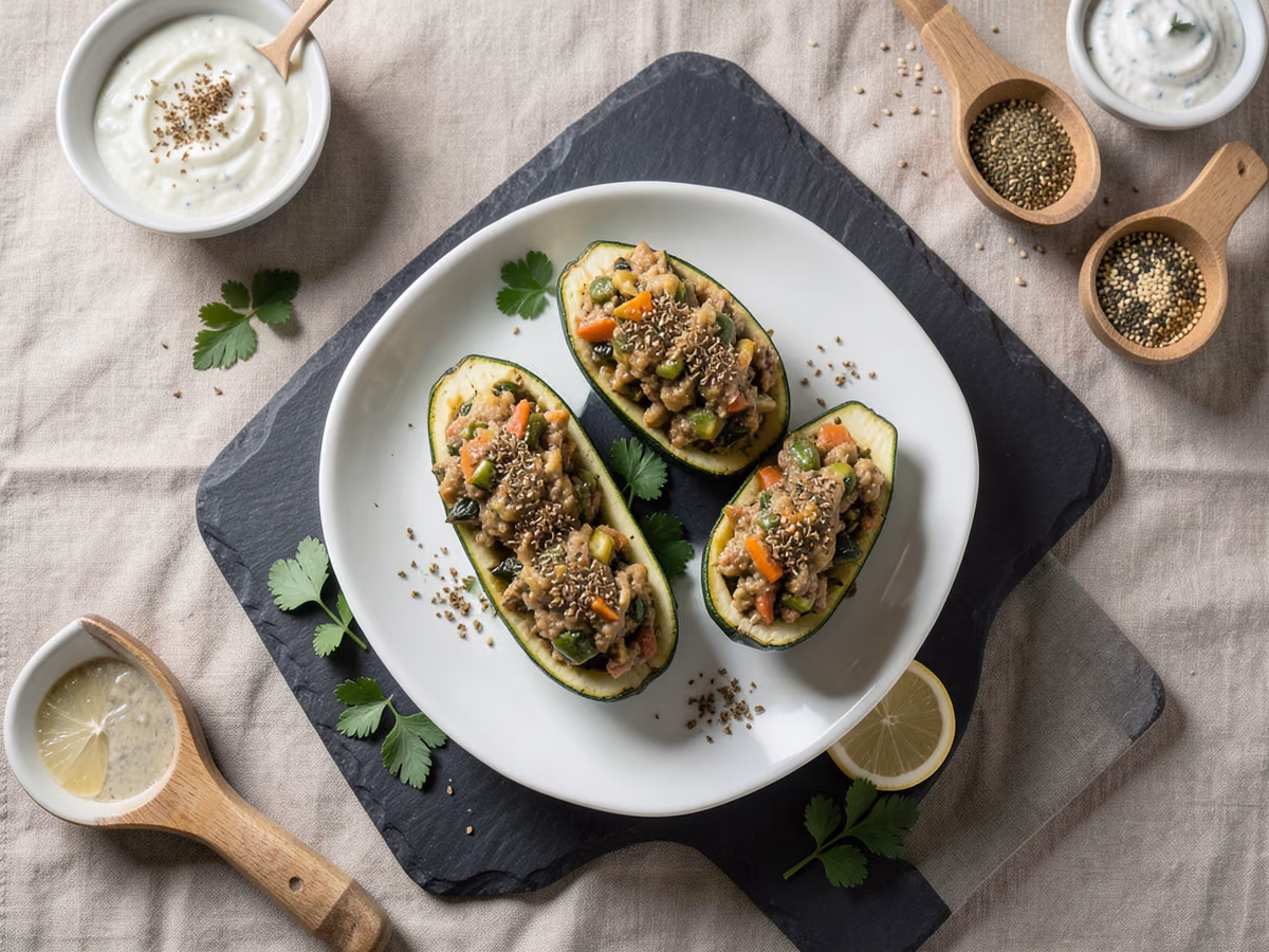 Barcas de Calabacín Rellenas Vegetarianas