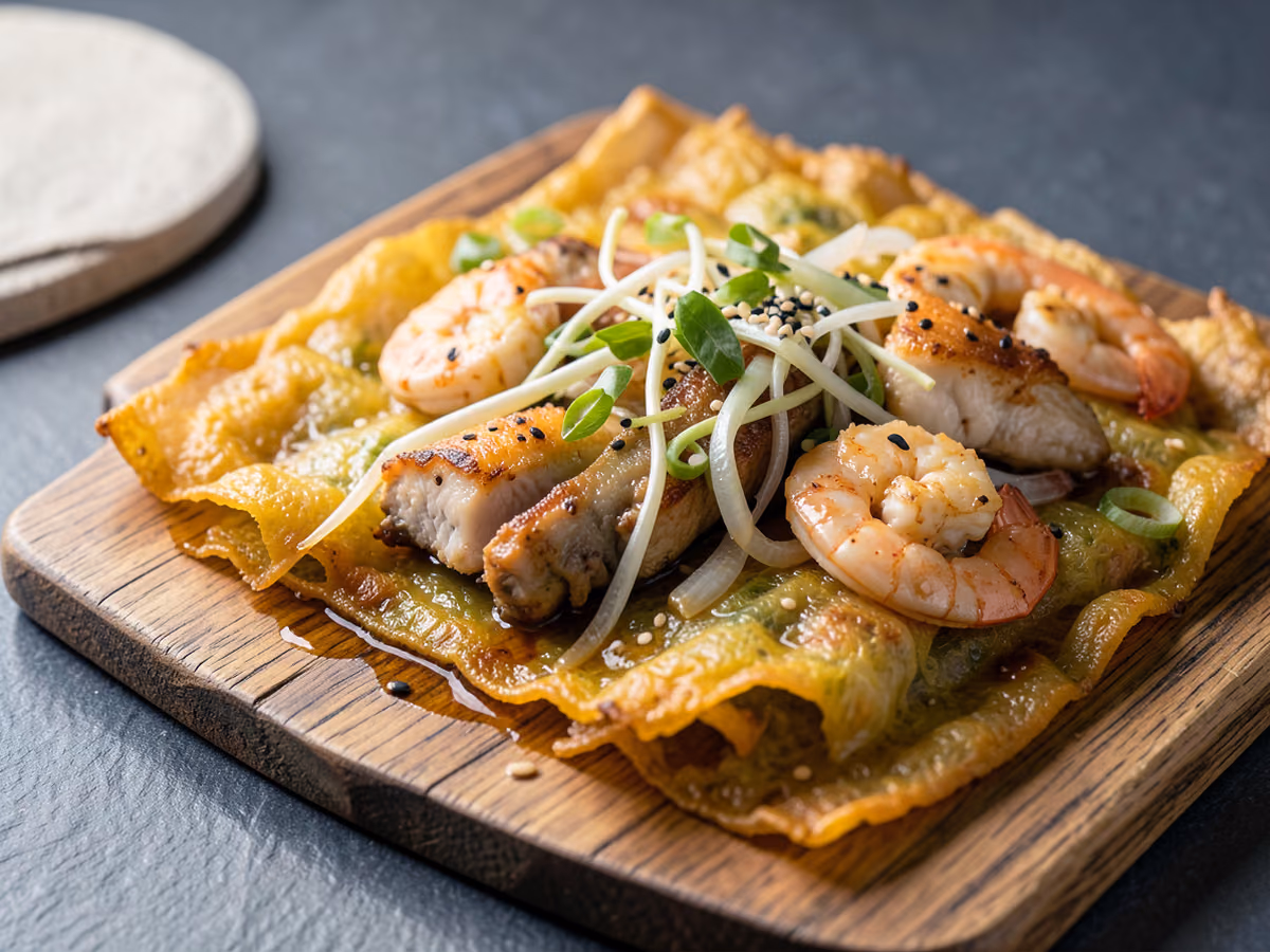 Banh Xeo Crepe Crujiente de Cúrcuma