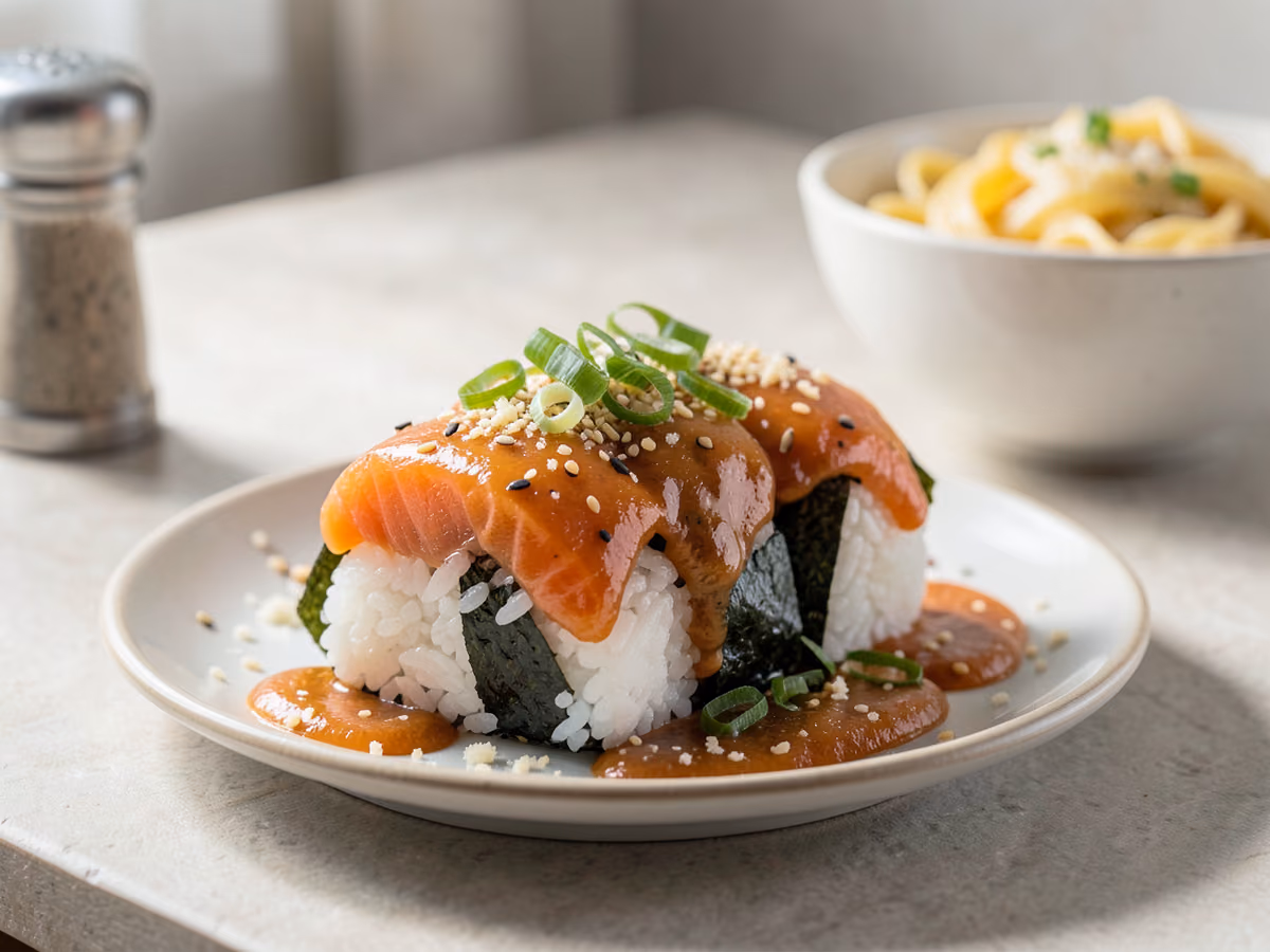 Bolas de arroz onigiri de salmón