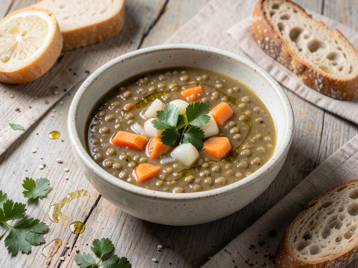 Sopa de lentejas con limón