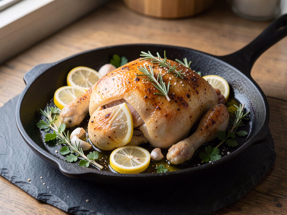 Pollo asado con hierbas y limón