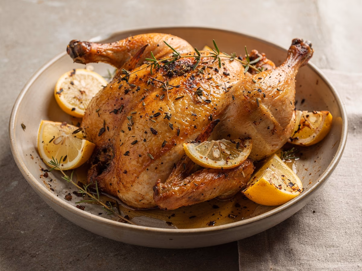 Pollo asado con hierbas y limón