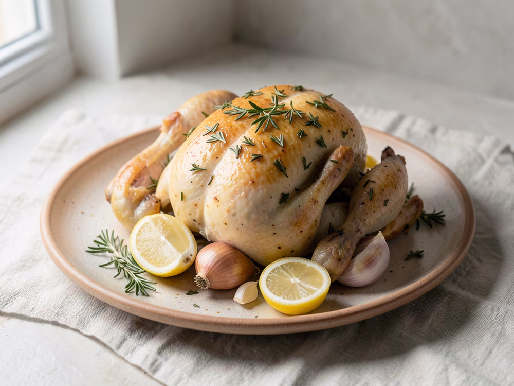 Pollo asado con hierbas y limón