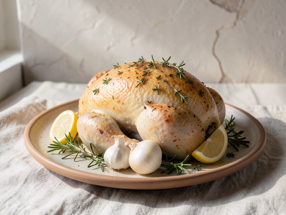 Pollo asado con hierbas y limón