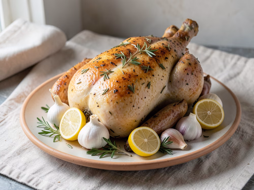 Pollo asado con hierbas y limón