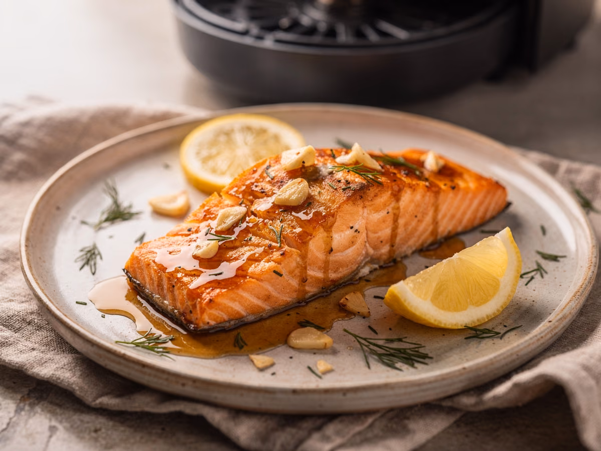 Air Fryer Lachs mit Knoblauchbutter