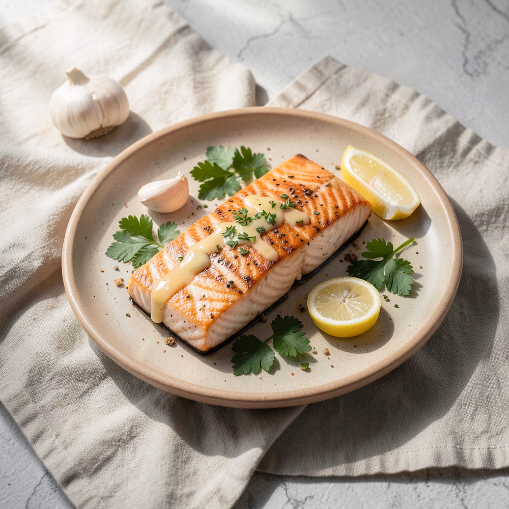 Air Fryer Lachs mit Knoblauchbutter
