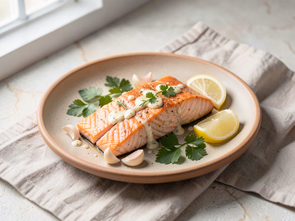 Air Fryer Lachs mit Knoblauchbutter