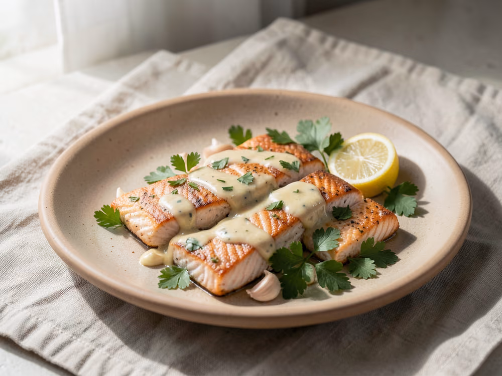 Air Fryer Lachs mit Knoblauchbutter