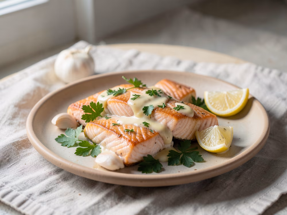 Air Fryer Lachs mit Knoblauchbutter