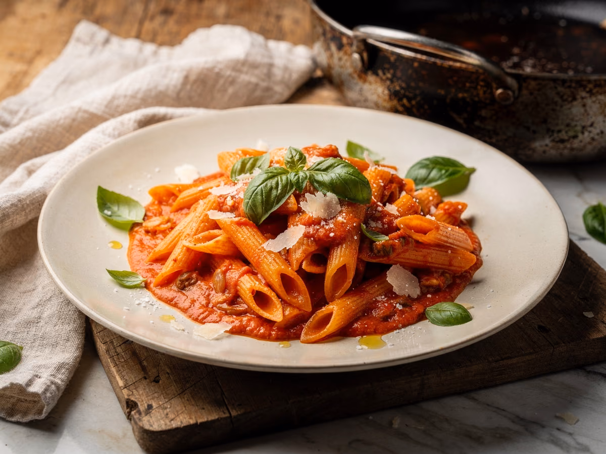Penne en salsa cremosa de tomate