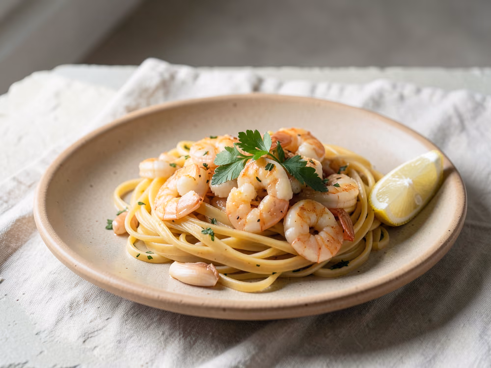 Pasta con camarones al ajillo