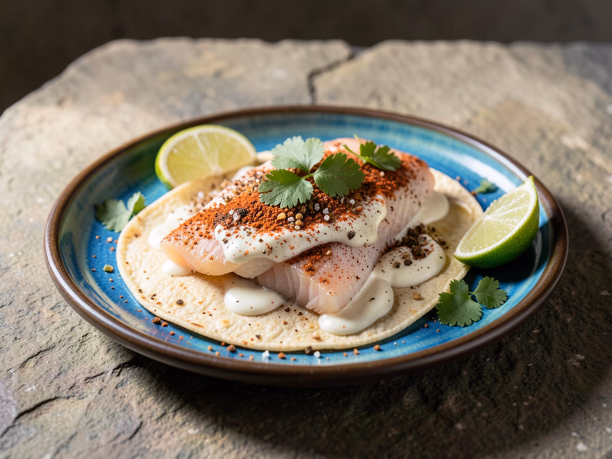 Tacos de pescado con crema de lima