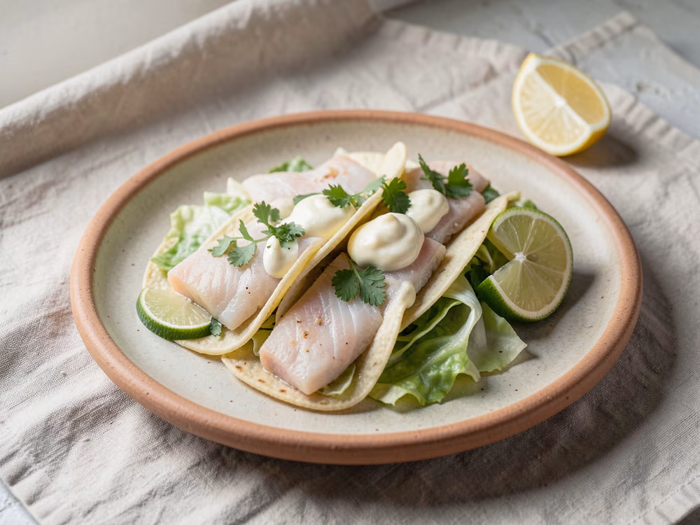 Tacos de pescado con crema de lima