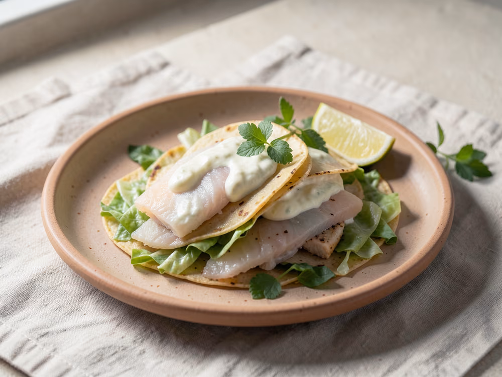 Tacos de pescado con crema de lima
