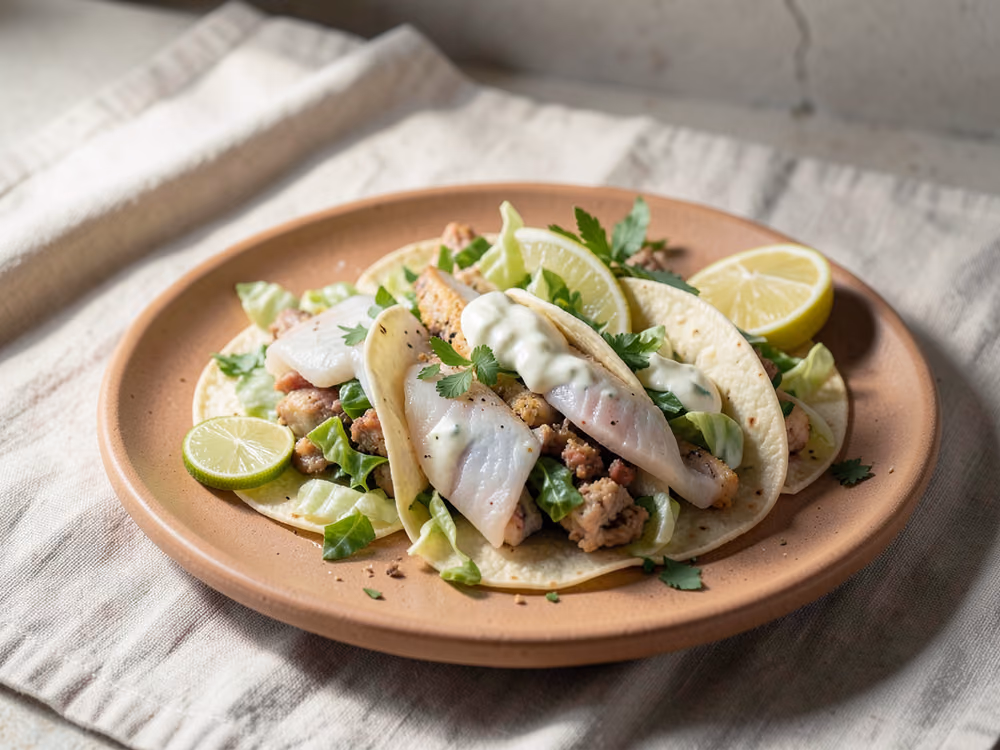 Tacos de pescado con crema de lima