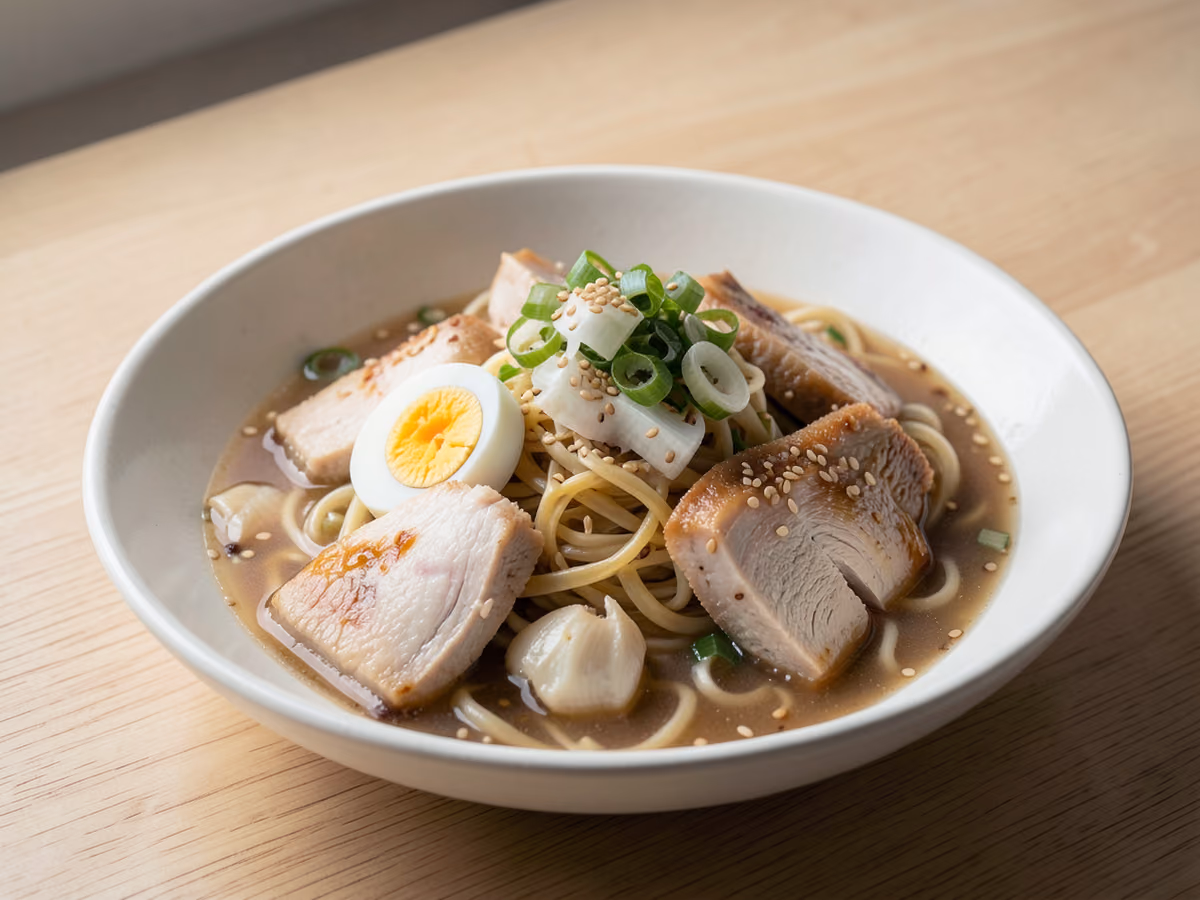 Ramen de pollo con huevo tierno