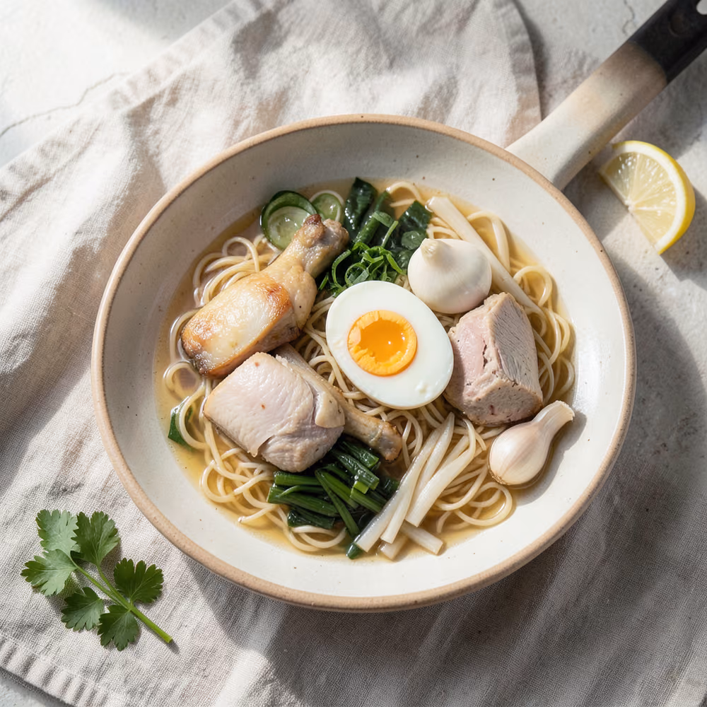 Ramen de pollo con huevo tierno