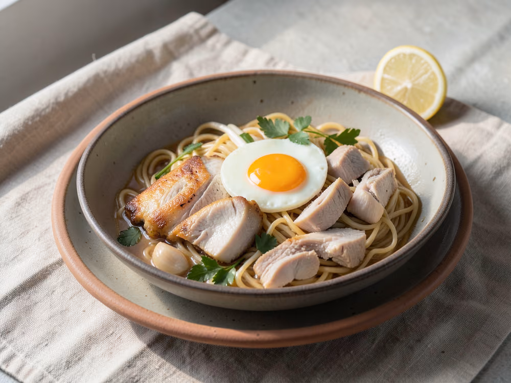 Ramen de pollo con huevo tierno