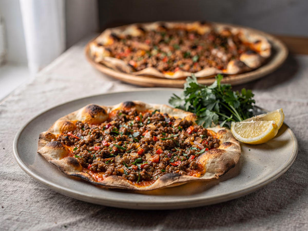 Lahmacun (pan plano turco con carne especiada)