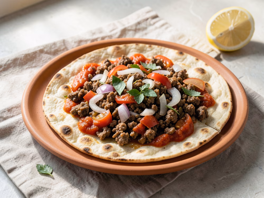 Lahmacun (pan plano turco con carne especiada)