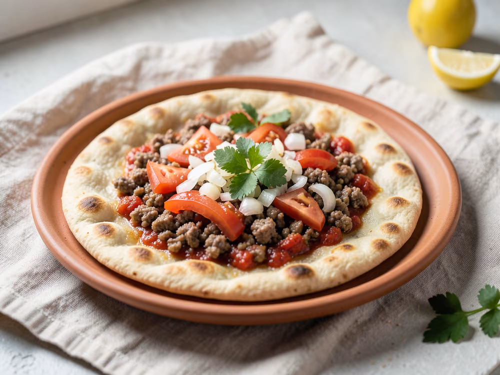 Lahmacun (pan plano turco con carne especiada)