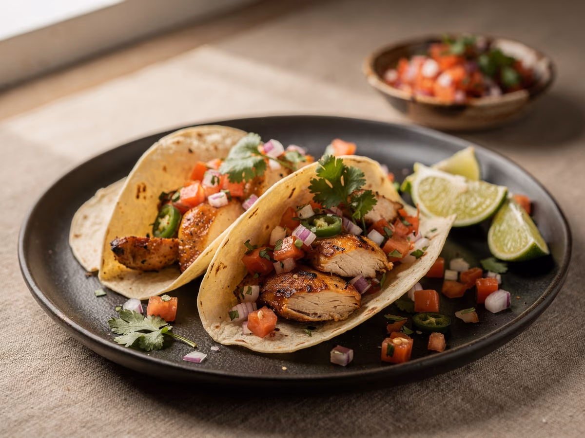 Tacos de Pollo con Salsa Fresca