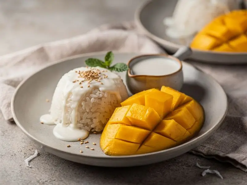 Arroz pegajoso con mango