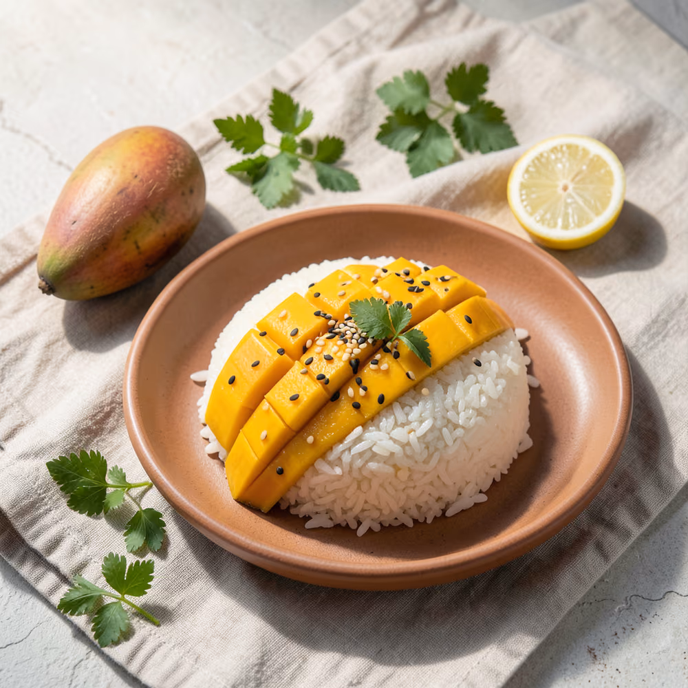 Arroz pegajoso con mango
