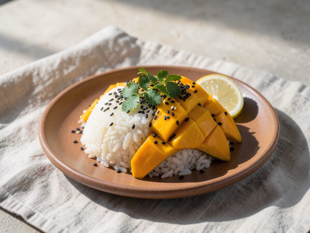 Arroz pegajoso con mango