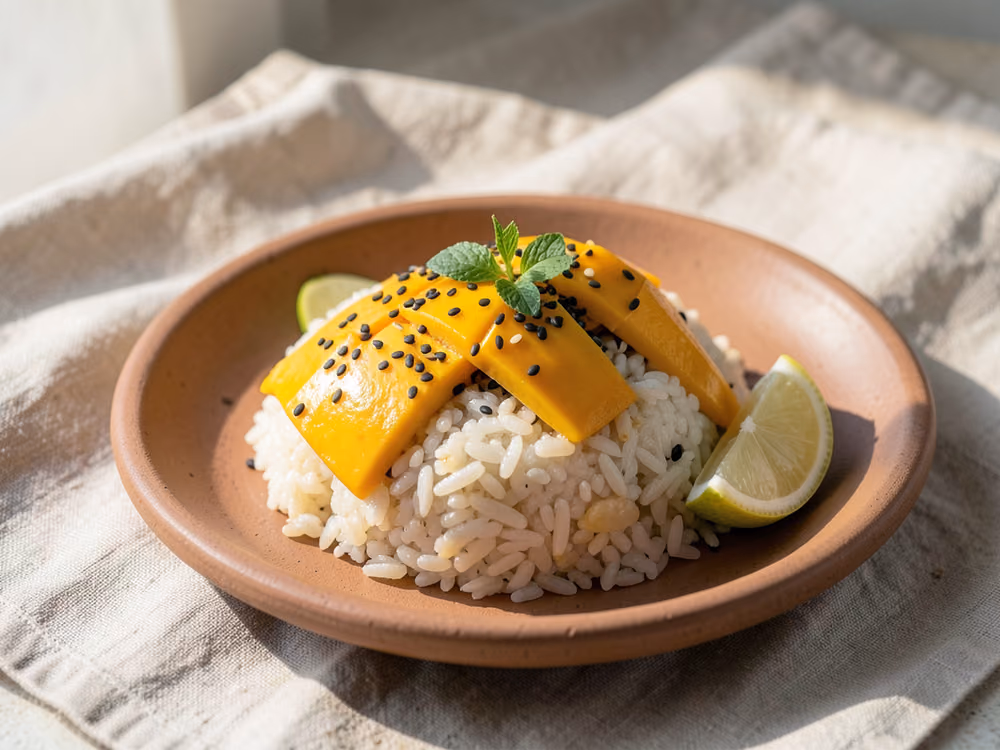 Arroz pegajoso con mango