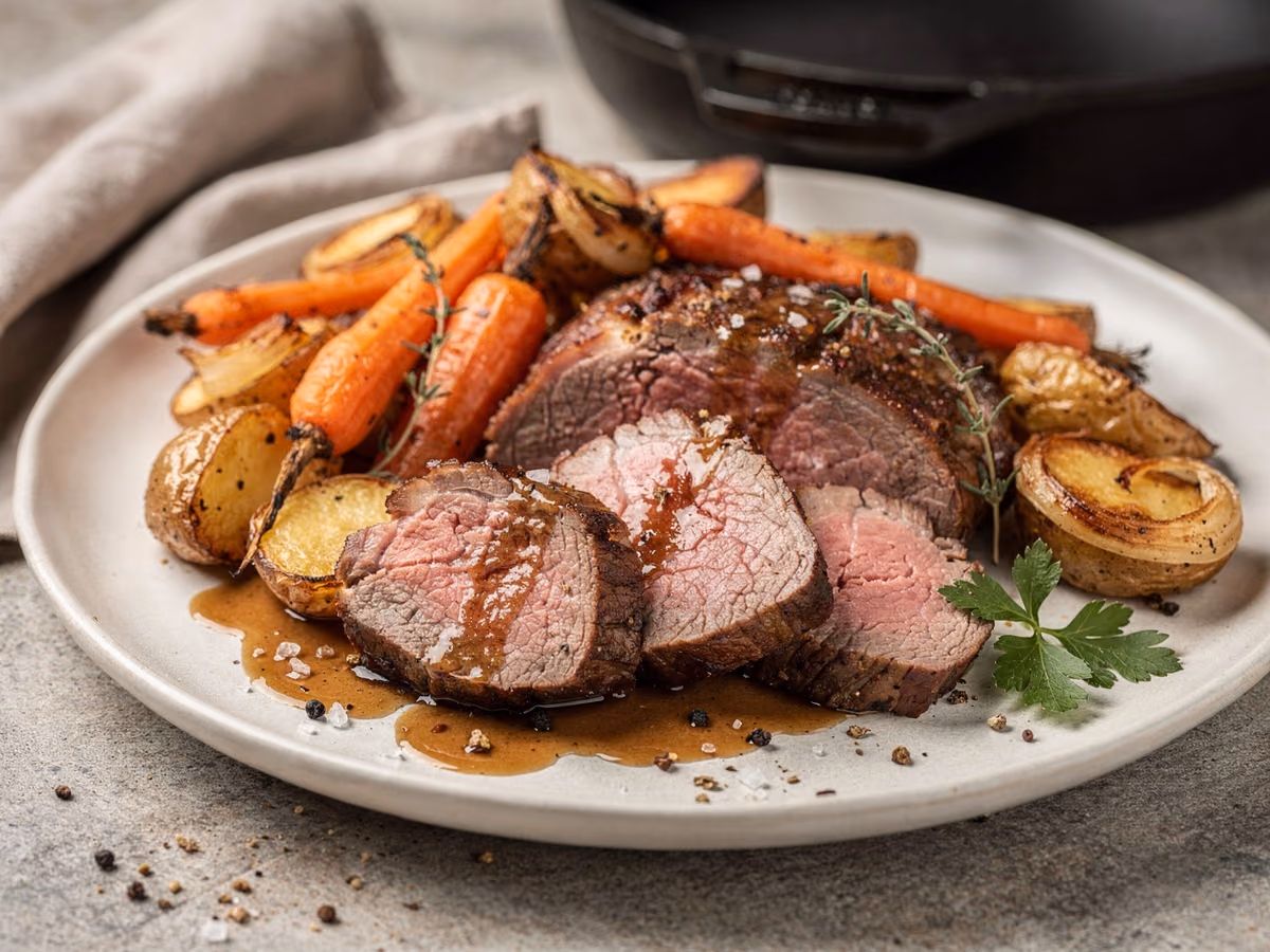 Carne de res asada con verduras