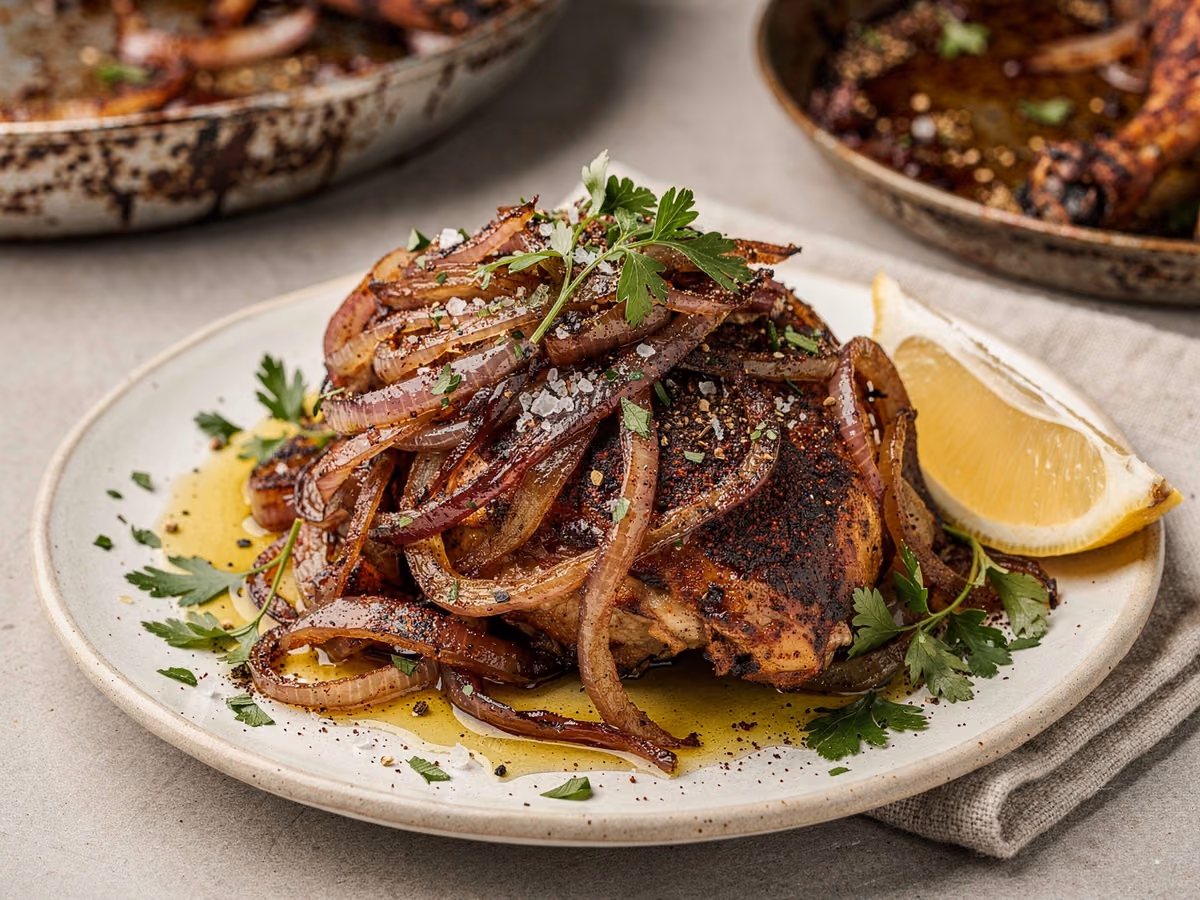 Musakhan de pollo con cebollas al zumaque