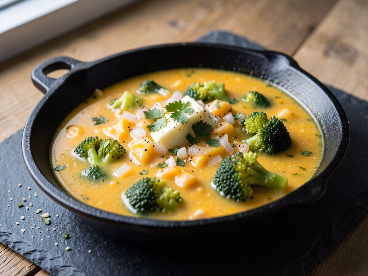 Sopa de brócoli con queso cheddar