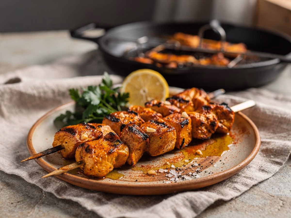 Brochetas de pollo Shish Tawook a la parrilla