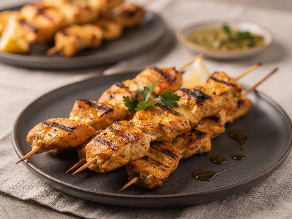 Brochetas de pollo Shish Tawook a la parrilla