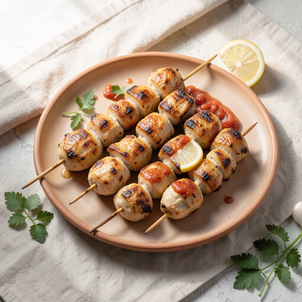 Brochetas de pollo Shish Tawook a la parrilla