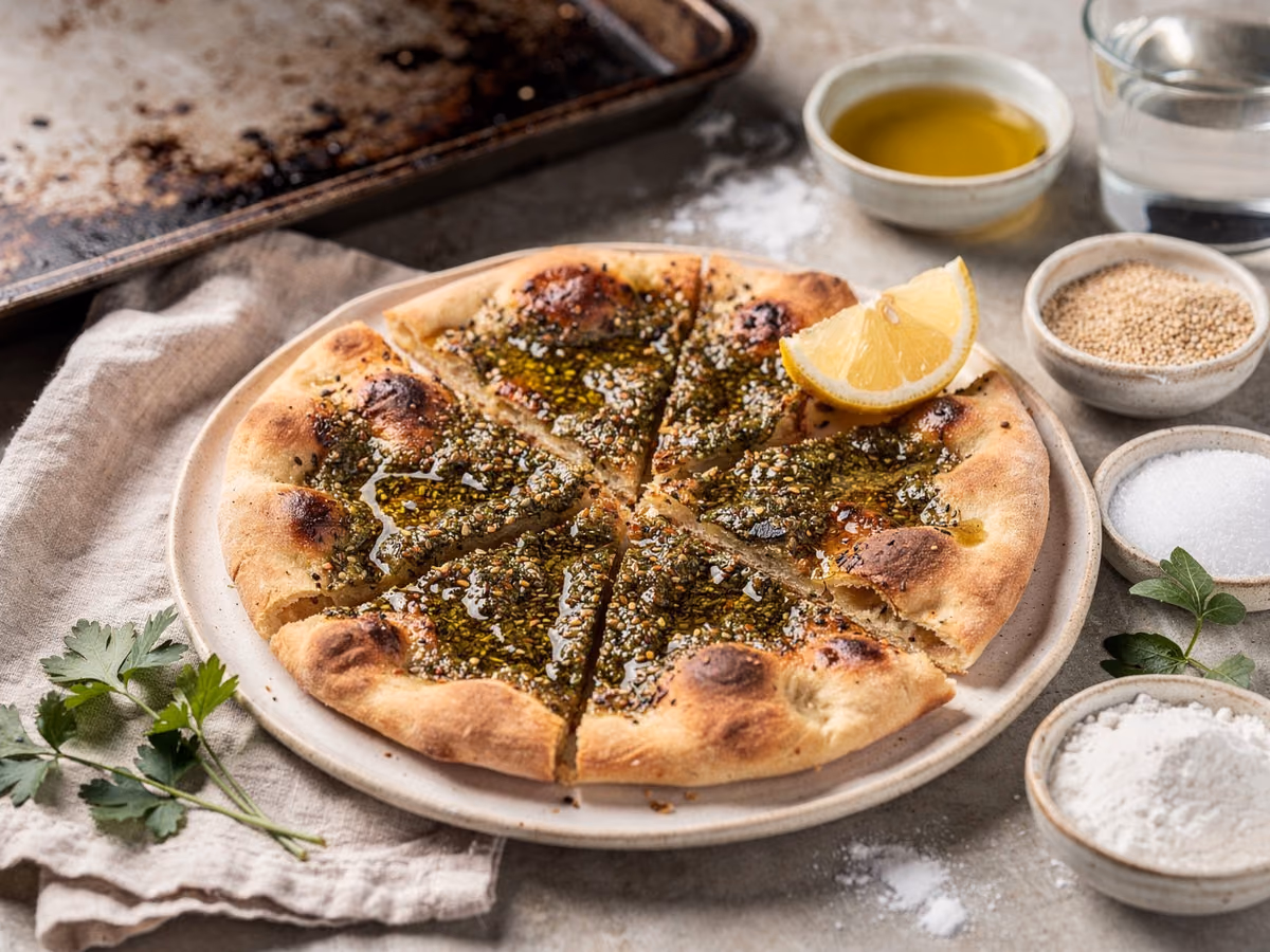 Pan plano Manakish con Za'atar