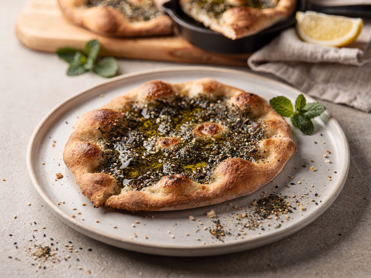 Pan plano Manakish con Za'atar