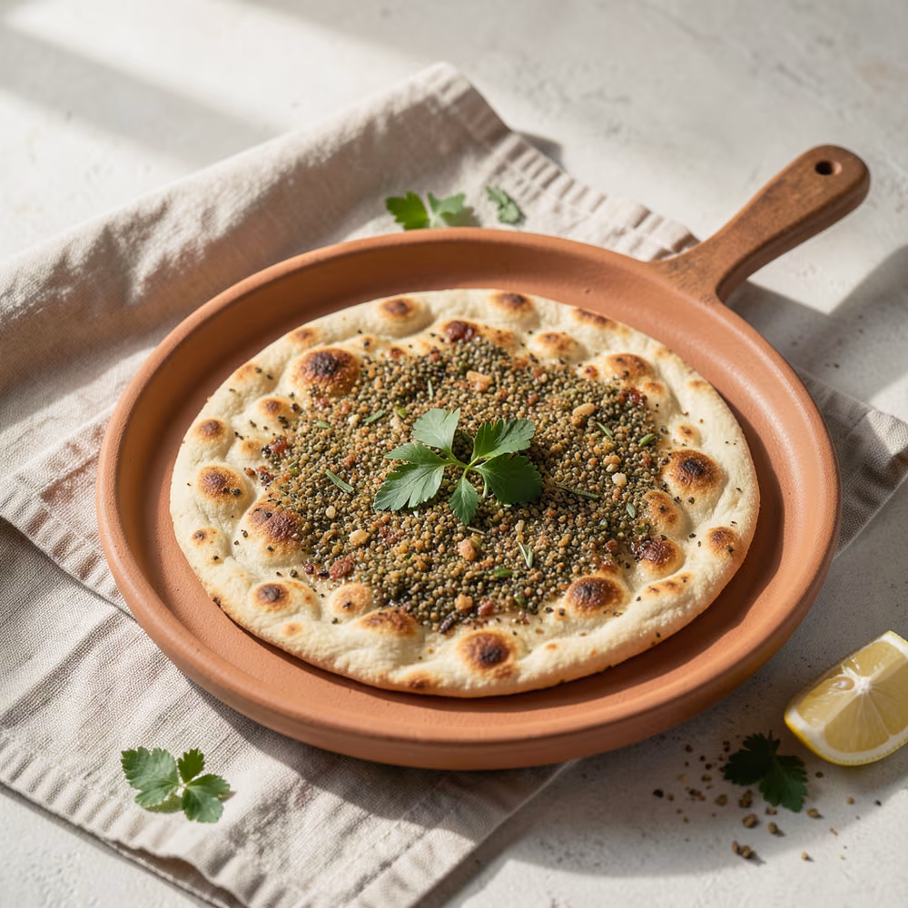 Pan plano Manakish con Za'atar