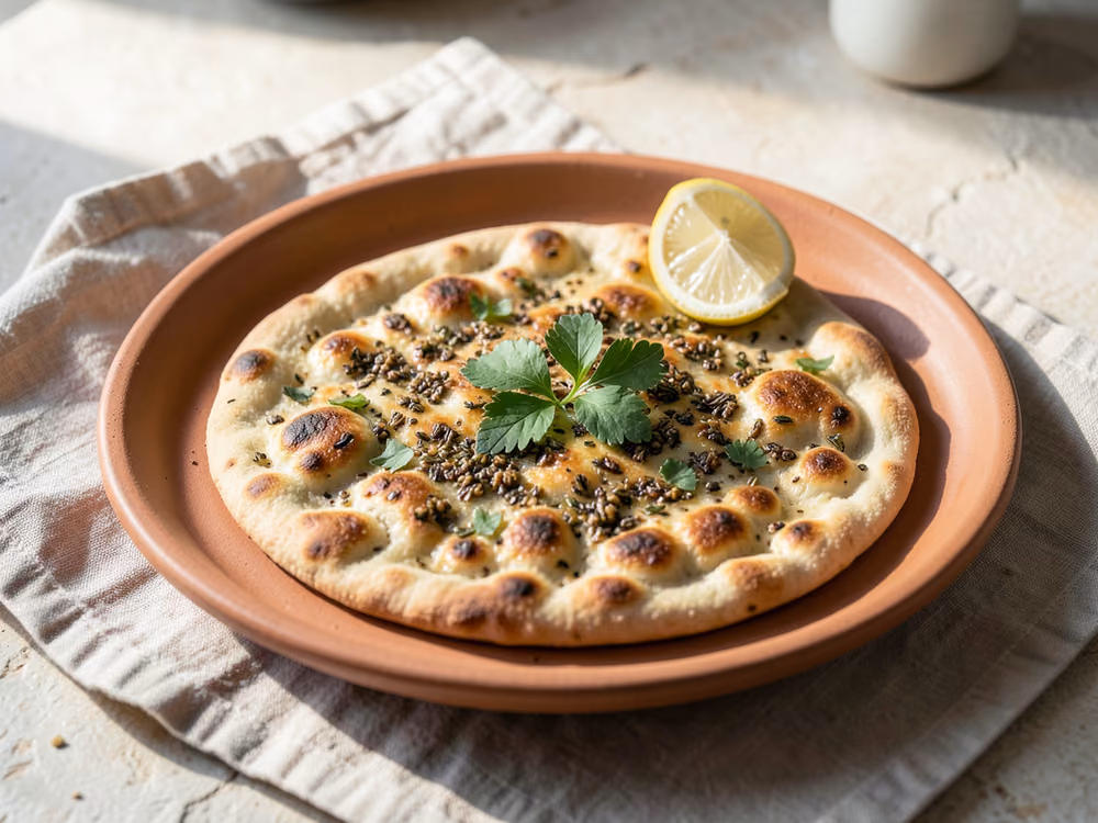 Pan plano Manakish con Za'atar