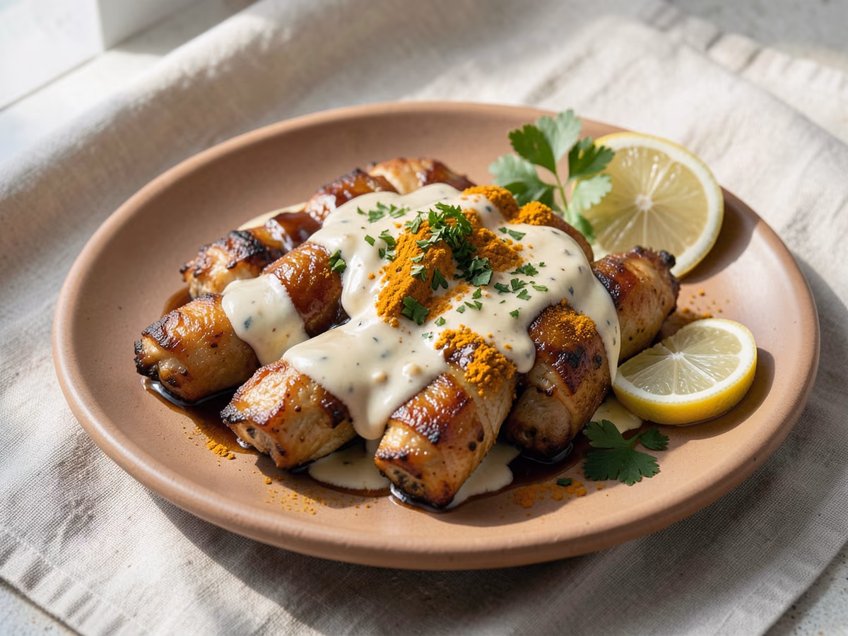 Pollo satay con salsa de cacahuete