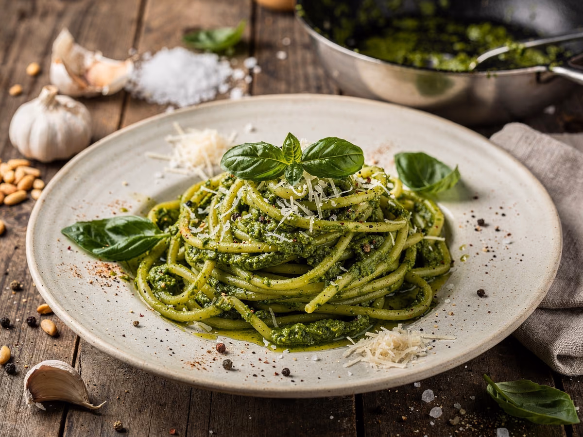 Pasta con Pesto de Albahaca