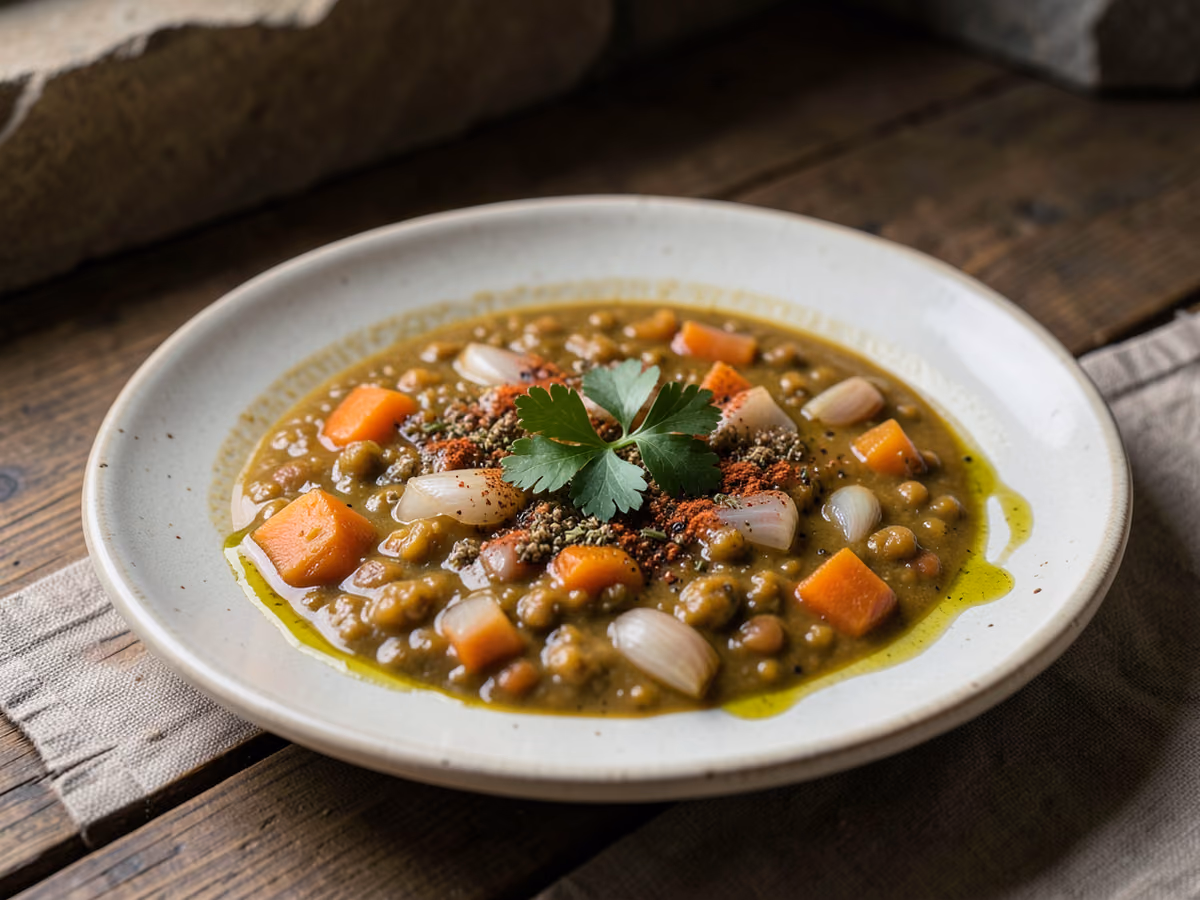 Sopa de lentejas con calabaza